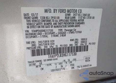 2017 Ford Taurus from USA, damaged, VIN 1FAHP2L83HG11753